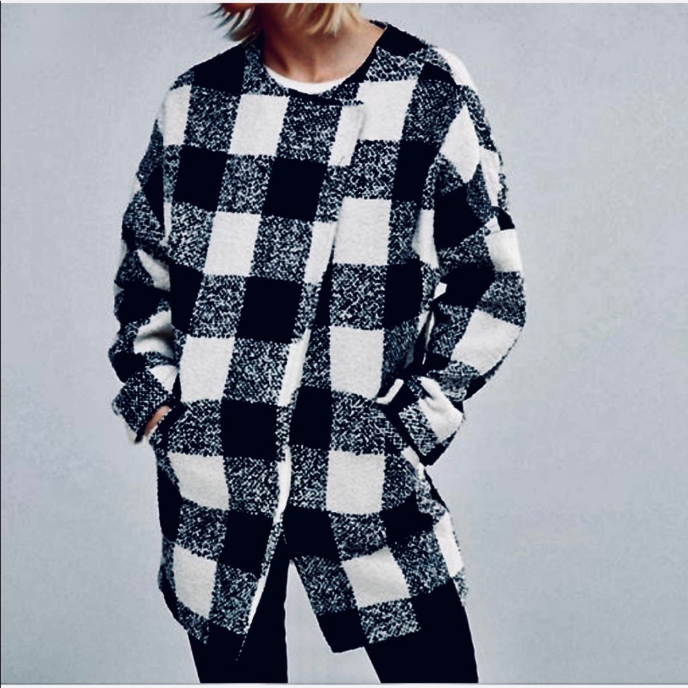 Girls on Film Black & White Checkered Coat, Size 8